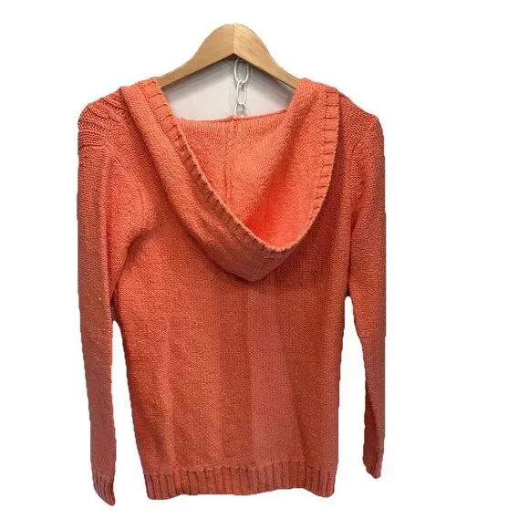 Tommy Bahama Chunky Cotton Cable Knit Sweater Hoody Womens Size M Coral pullover - Picture 2 of 11